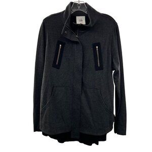 Cabi Womens Belted Jacket Long Sleeve Mesh Back Gray/Black Size Medium Pockets